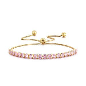 3/$35 Copper Chain Tennis Bracelet Pink Cubic Zirconia Gold Tone Diamond Jewelry